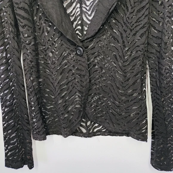 Spoiled Y2K Sheer Cardigan‎ Womens Large Black Zebra Print Goth Lace Concert - Picture 3 of 11